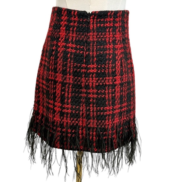 Antonio Melani Size 0 Dalia Tweed Mini Skirt Feather Fringe Hem Red Black NWT - Picture 7 of 16